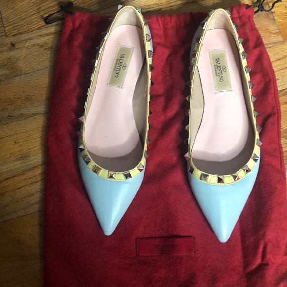 Valentino Garavani Shoes - Blue Valentino Garavani Rockstud Ballerina Flats